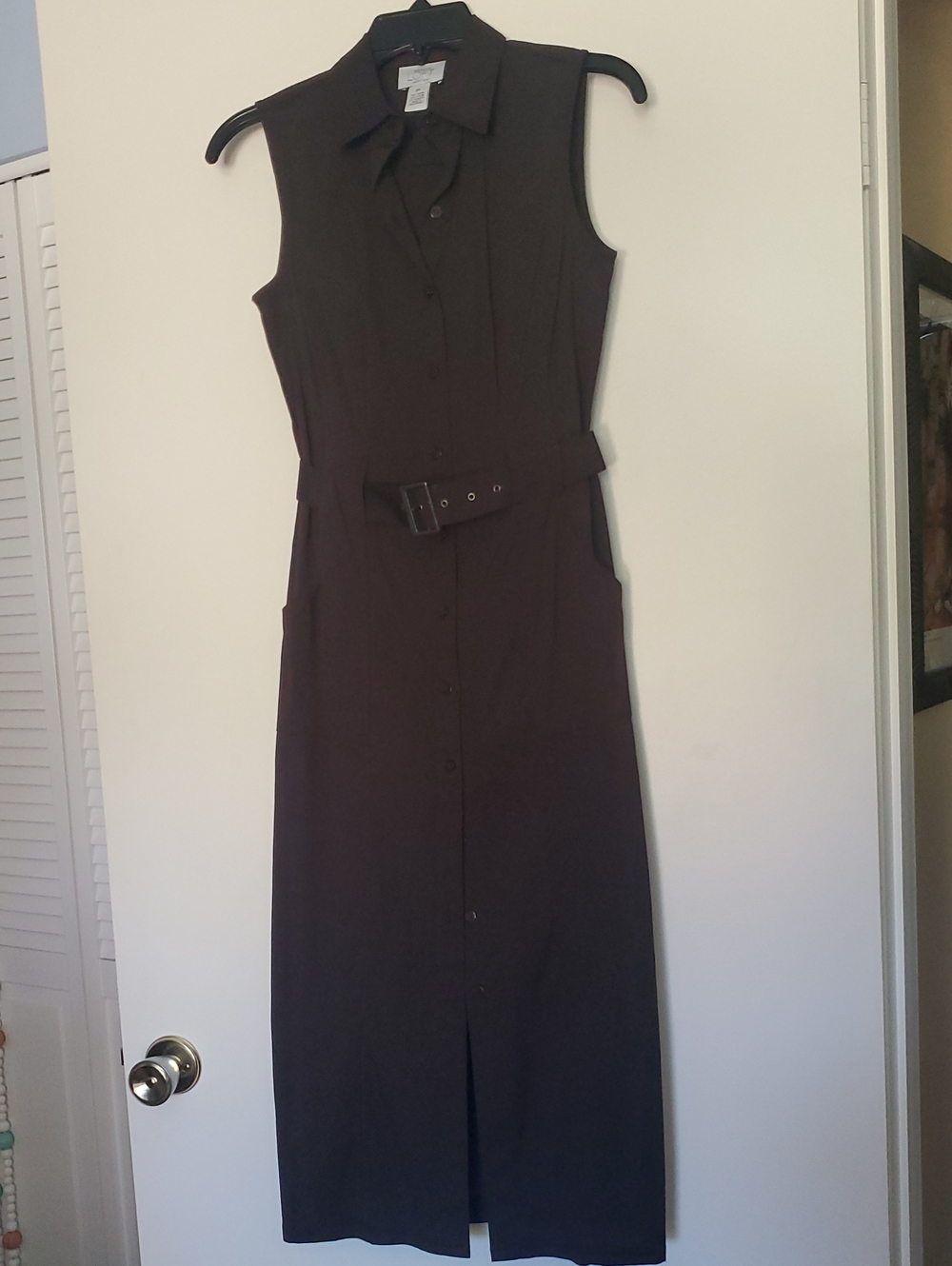 LOFT Dark Brown Sleeveless Belted Midi Shirt Dress